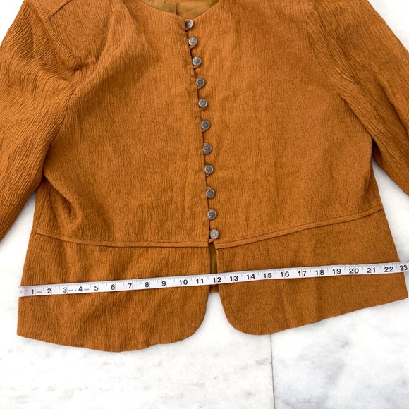 VTG AC Sport Jacket Rust Brown Crinkle Collarless Blazer Women 16W 90s Retro USA - Picture 9 of 11